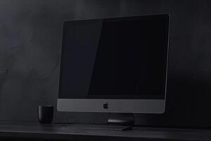 Computer Monitor Display on   Desk with Neutral Background photo