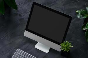 Computer Monitor Mockup with Uncluttered Desk Background for Tech Usage photo