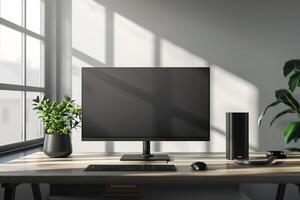 Desktop Computer Mockup Background for Office and Tech Presentations photo