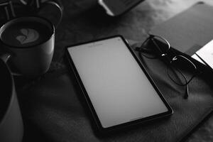 Noir Style Tablet Mockup Background with High Contrast Design photo