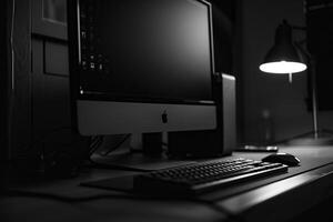 Noir Desktop Computer Mockup with Subtle Shadows and Glossy Surface photo