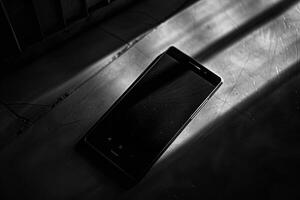 Noir Themed Tablet Mockup with Sleek Black Background and Subtle Glow photo