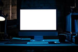 Noir Themed Desktop Computer Mockup with Sharp Black and Gray Accents photo