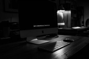 Noir Desktop Computer Mockup with Sharp Black Edges and  istic Design photo