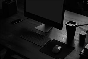 Noir Themed Desktop Computer Mockup with Subtle Black Accents photo