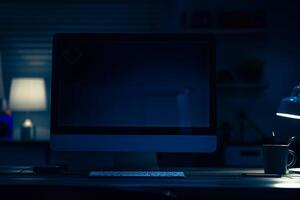 Noir Desktop Computer Mockup with Glossy Black Finish and Advanced Design photo