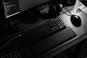 Noir Desktop Computer Mockup with Sleek Black Finish and  ist Design photo