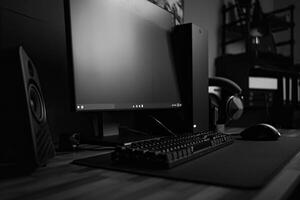 Noir Desktop Computer Mockup with Glossy Black Finish and Tech Inspired Design photo