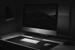 Noir Desktop Computer Mockup with Deep Black Finish and High Tech Feel photo