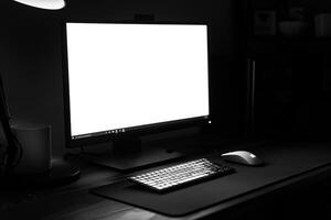 Noir Desktop Computer Mockup with High Contrast Black and Sharp Lines photo