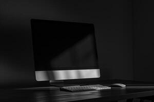 Noir Desktop Computer Mockup with Deep Black Surface and Stylish s photo