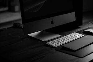 Noir Desktop Computer Mockup with Dark Glossy Finish and   Design photo