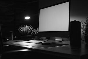 Noir Desktop Computer Mockup with Black Glossy Finish and High Tech Features photo