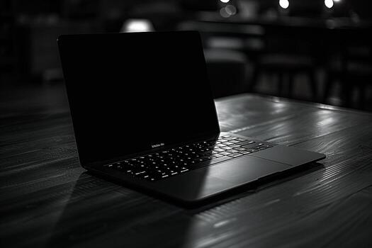 Noir Laptop Mockup with   Black Surface and Advanced Technology photo