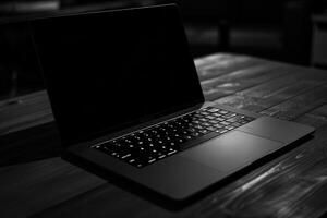 Noir Laptop Mockup with Sleek Black Finish and Cutting Edge Features photo
