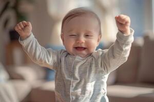 Baby Dancing Enthusiastically to Music with Rhythmic Beats and Smiles photo