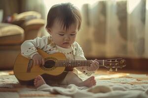 Baby Engaged in Music Play with Various Instruments Enjoying Every Sound photo