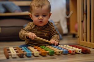 Baby Delighted While Playing with a  ful Xylophone Creating Fun Melodies photo