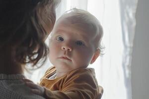 Baby Engaging in Interaction with Parent Sharing a Joyful and Loving Moment Together photo
