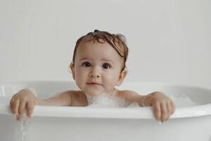 Baby s Joyful Bath Time Splashing Around and Enjoying Water Play photo