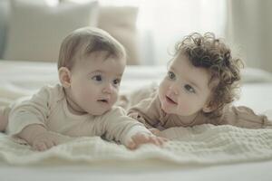 Baby and Sibling Engaging in Happy Play Creating Memorable Moments Together photo