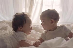 Baby and Sibling Enjoying Joyful Interaction Full of Laughter and Happy Moments photo