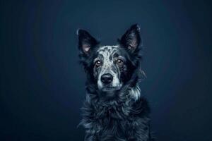 Dog with a Quizzical Expression Against a Navy Background Showing Canine Curiosity photo