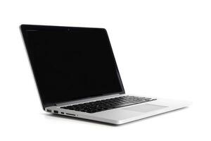 White Background Laptop Mockup with Blank Screen Nature Background photo