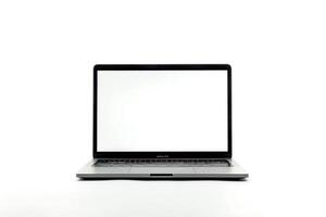 Tech Savvy Laptop Mockup with Blank Screen on Nature Background photo