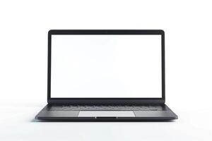 Laptop Mockup with Blank Screen and Nature Background photo