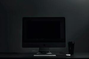 Professional Desktop Computer Mockup with  Gray Top and  Screen   Background Nature photo