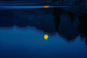 Shimmering Full Moon Reflected on Calm Lake at Midnight   Background Nature photo