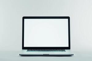 Laptop Design with Empty Screen on White Canvas photo
