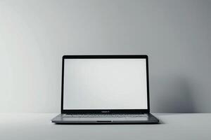 Laptop Mockup with Empty Display on White Surface photo
