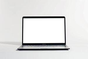 Laptop Mockup Featuring  Screen on  White Surface photo