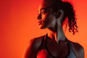Athlete portrait red background showing determination photo
