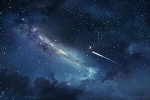 Celestial sky with a comet and swirling galaxies in photo