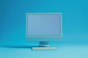 Desktop computer mockup with blank screen on  background photo