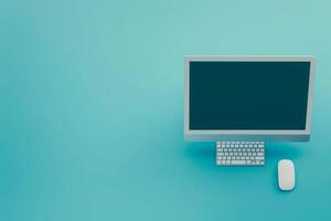 Desktop computer mockup with blank screen on screen display background photo