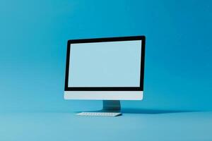 Desktop computer mockup with blank screen on technology background photo