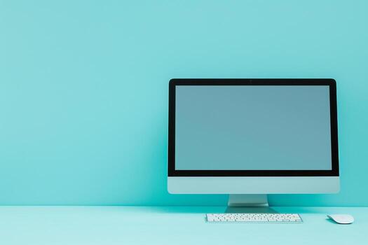 Contemporary Desktop Computer Mockup on a  Workspace with Digital Tech photo