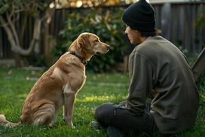 Dog and Owner Training in Backyard photo