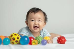 Baby Playing with Various Toys Surrounded by a  ful and Interactive Environment photo