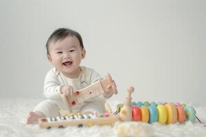 Baby Engaged with Musical Instruments Discovering Sounds and Rhythms While Playing photo
