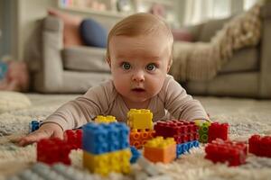 Baby Having Fun with  ful Toy Blocks Background photo