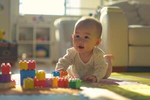 Baby Playing with Toy Blocks Fun Background photo