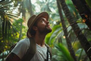 Traveler Portrait in Exotic Destination with Scenic Background photo