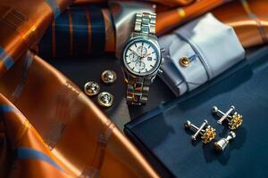Watches and Cufflinks in   Display with Classic Background photo
