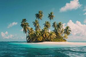 Tropical island with palm fringed white sand beaches and turquoise lagoons photo