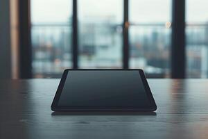 Urban tablet mockup with contemporary design in a  workspace photo